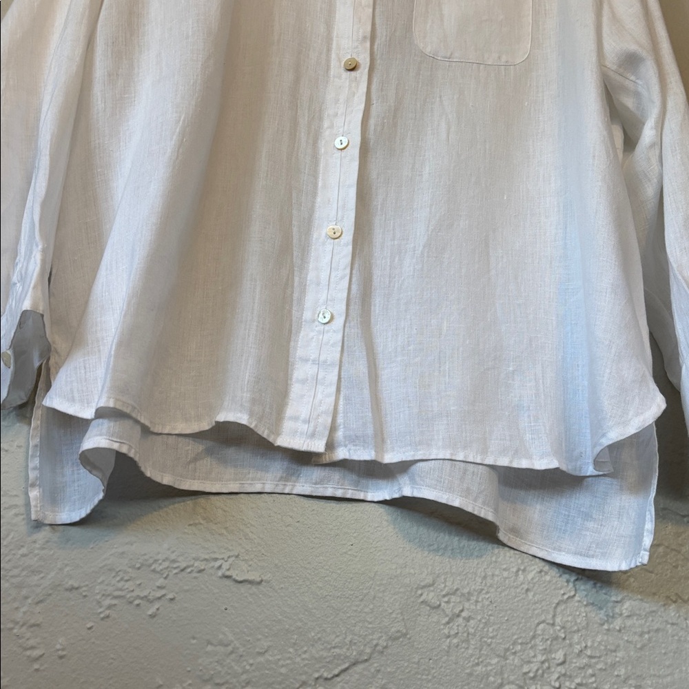 J. Jill Lightweight Long Sleeve White Button Down Linen Blouse L - Picture 6 of 7